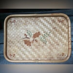 Vintage fall painted bamboo tray